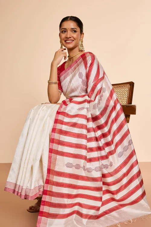 Hand Woven Handloom Raw Silk Saree with Rich Traditional Texture